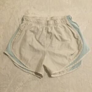 Nike Dri Fit Running Shorts Women S White/Blue Brief-Lined Mesh Sides